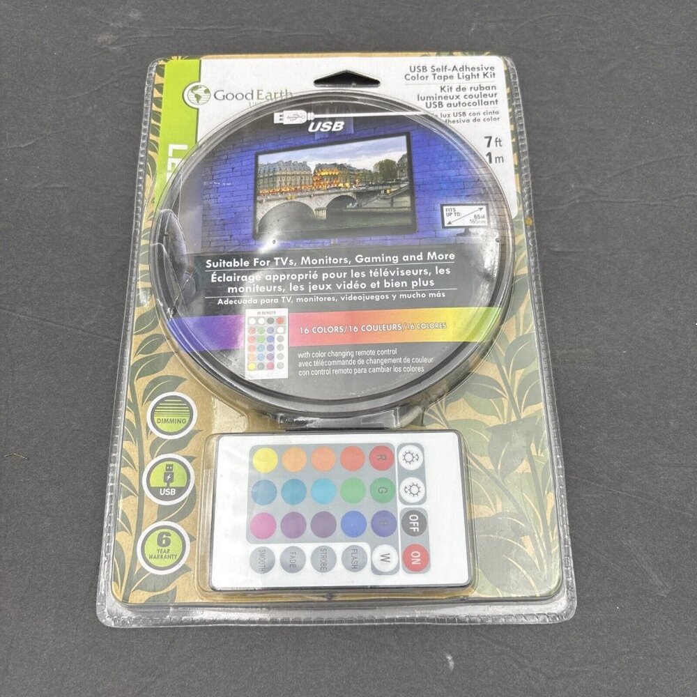 Good Earth USB RGB‎ LED Light Strip 7ft TV Monitor Backlight w Remote Gaming